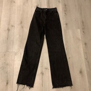 Zara Woman Black High Rise Wide Leg Raw Hem Denim Jeans US Size 2